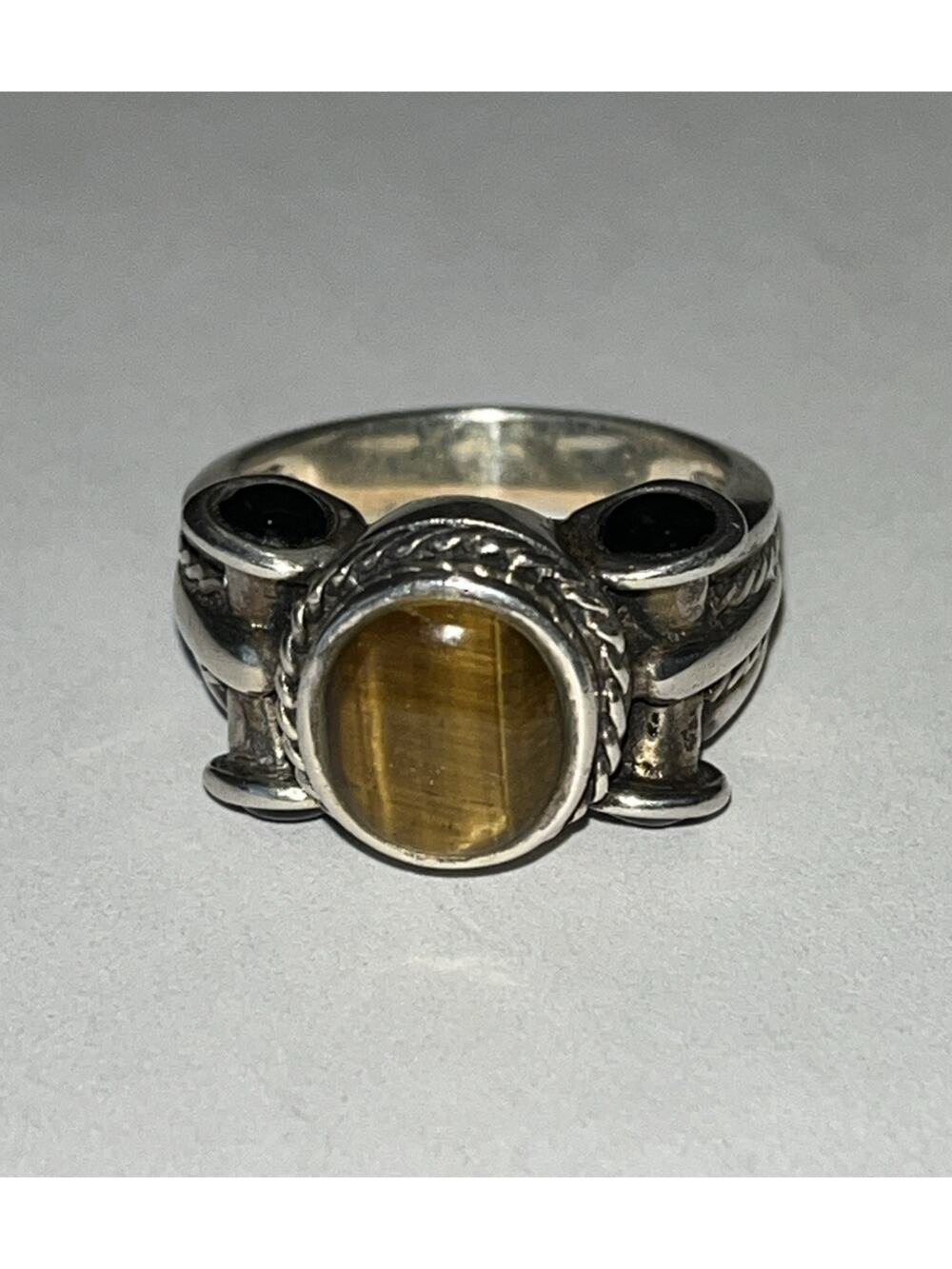 Tigers Eye Onyx 7.5 Silver Unmarked Ring